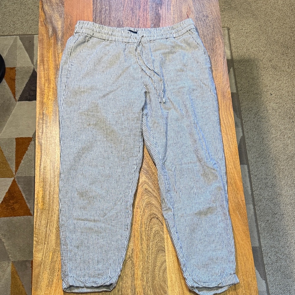 J. Crew Blue Striped Linen Ankle Pants